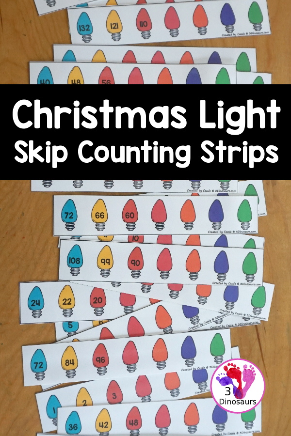 Free Christmas Light Counting Strips with skip counting from 1 to 12 with skip counting at least 12 times. You have skip counting forward and skip counting backward as well in the strips. You have three strips for each number, a skip counting Christmas light strip, plus a recording sheet. - 3Dinosaurs.com