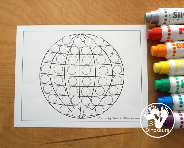 Free Disco Ball Fine Motor Mat Printables For New Years - You can also call this a countdown ball. A fun fine motor set with disco ball template, disco ball tracing, disco ball q-tip, disco ball dot marker page. Four fine fine motor mats for New years. - 3Dinosaurs.com