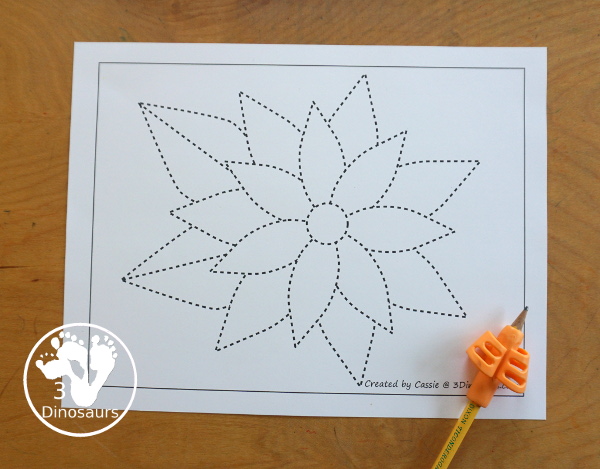 Free Poinsettia Fine Motor Mats - it has two poinsettia templates, a poinsettia tracing page, a poinsettia dot marker page, a poinsettia q-tip page, and a poinsettia template to cut out and make a poinsettia. A great fine motor set for kids - 3Dinosaurs.com