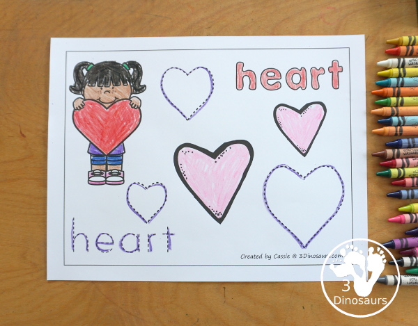 Free Romping & Roaring Heart Pack - 10 pages of activities - a mix of hands-on and no-prep printables for learning the heart shape - 3Dinosaurs.com