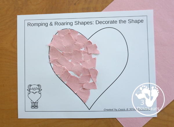 Free Romping & Roaring Heart Pack - 10 pages of activities - a mix of hands-on and no-prep printables for learning the heart shape - 3Dinosaurs.com