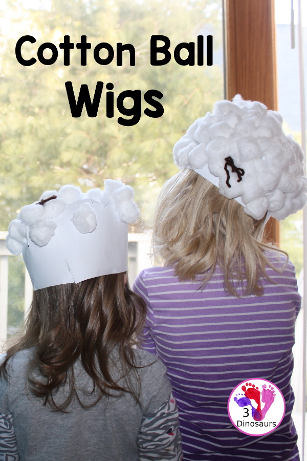 Cotton Ball Wigs - a fun craft to make for Presidents Day or for the American Revolution with kids. - 3Dinosaurs.com