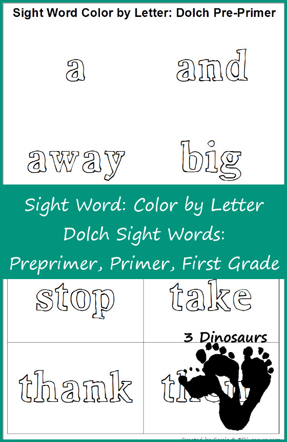 Free Sight Word Color by Letter: Dolch Sight Words: Preprimer, Primer, First Grade