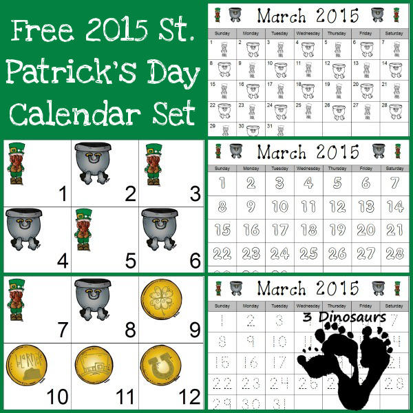 Free 2015 St Patrick's Day Calendar Printable - 3Dinosaurs.com