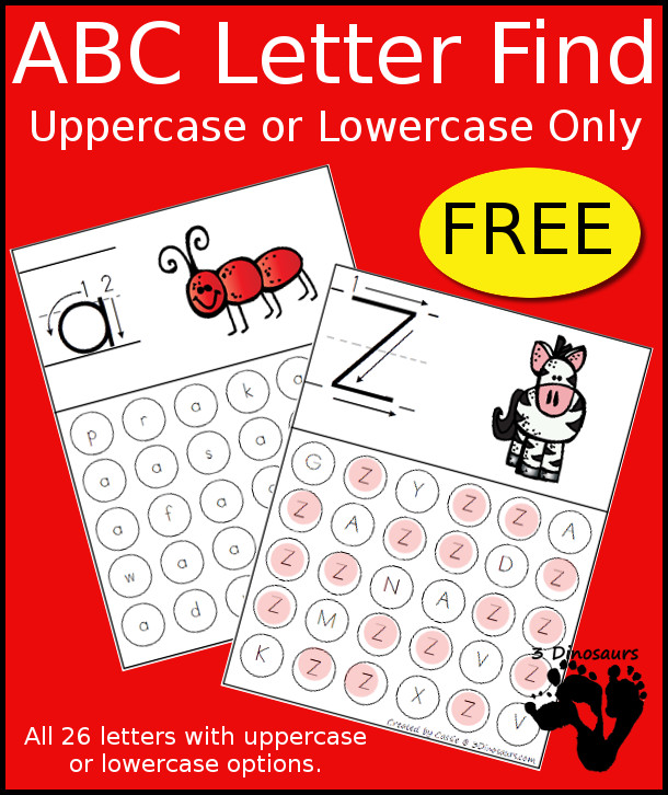 Free ABC Letter Find Uppercase or Lowercase Printable - 3Dinosaurs.com