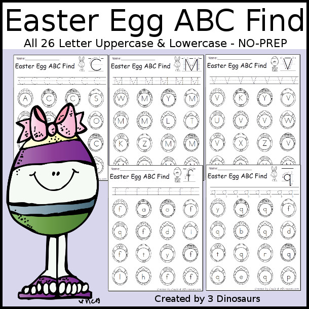Easter Egg ABC Find: Uppercase or Lowercase with tracing $ - 3Dinosaurs.com