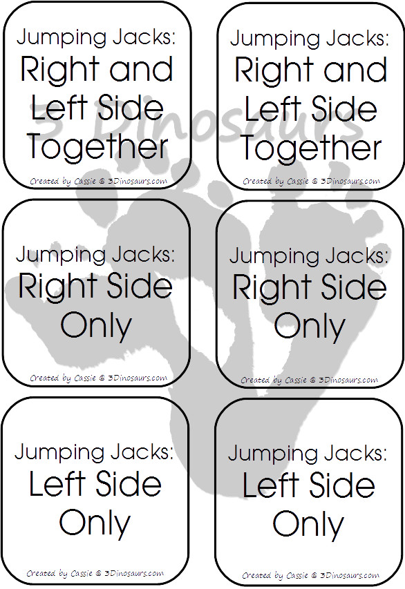 Gross Motor Fun: Jumping Jacks Dice: One Side only free printable - 3Dinosaurs.com