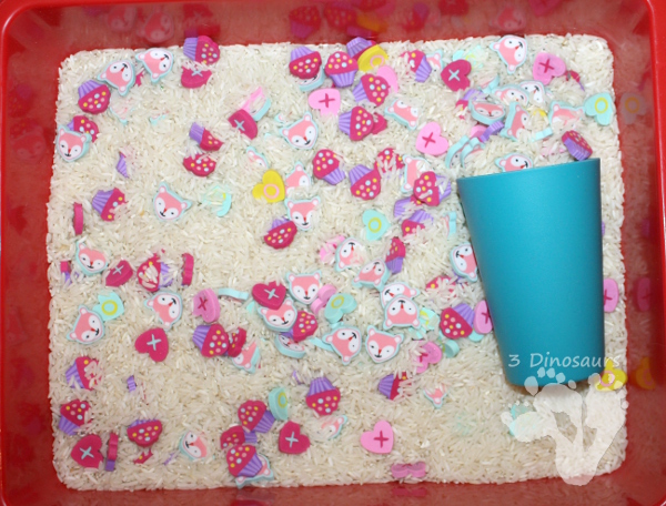 Easy Sensory Bin with Seasonal Erasers - easy to put together and fun to play in - 3Dinosaurs.com