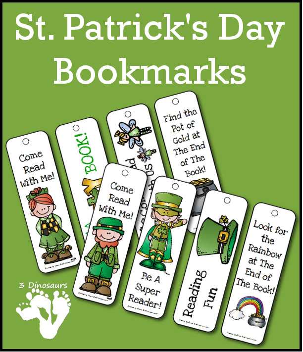 Free St Patrick's Day Bookmarks - 2 pages of printables - 3Dinosaurs.com