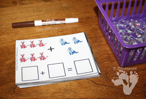 Free Roaring Fun Medieval Dragon Themed Addition Cards - 16 addition write on cards for kids to learn with - 3Dinosaurs.com