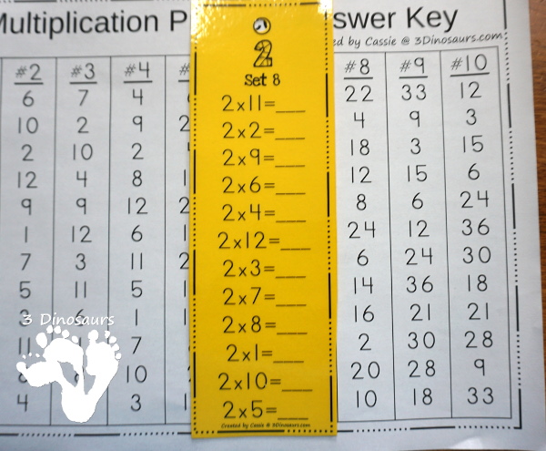 Multiplication Practice Bookmarks & No-Prep Worksheets - 68 bookmarks with answer key and matching worksheets for multiplication 1 to 12 - 3Dinosaurs.com