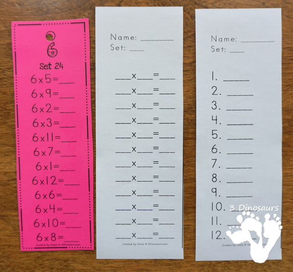 Multiplication Practice Bookmarks & No-Prep Worksheets - 68 bookmarks with answer key and matching worksheets for multiplication 1 to 12 - 3Dinosaurs.com