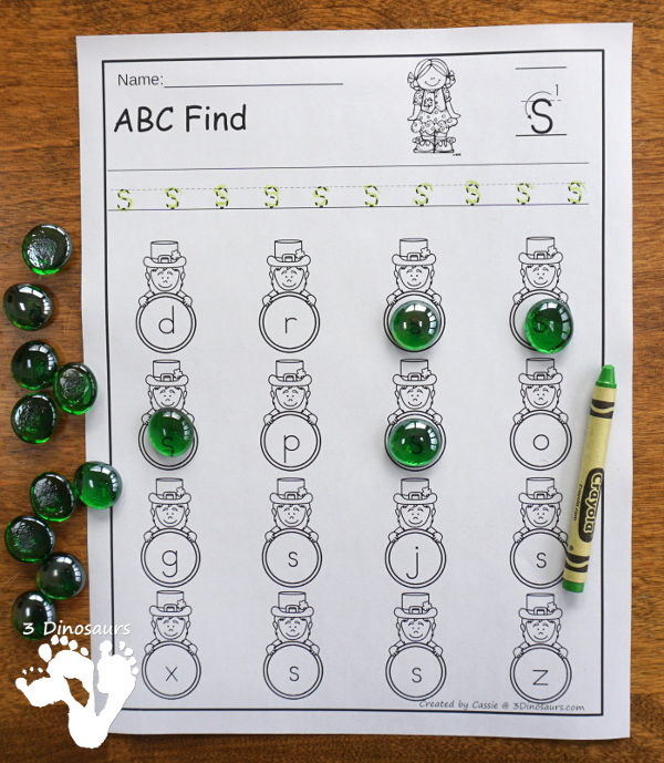 Easy to Use No-Prep St Patrick's Day ABC Finds: with options for uppercase and lowercase letters- 3Dinosaurs.com