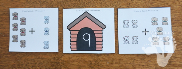 Free Dog House Themed Addition Matching - Work on addition 1 to 10 with these matching activities with recording sheet - 3Dinosaurs.com