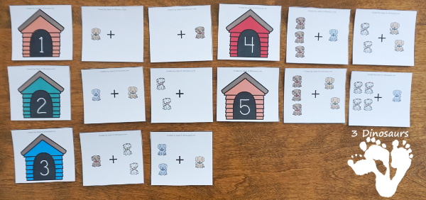 Free Dog House Themed Addition Matching - Work on addition 1 to 10 with these matching activities with recording sheet - 3Dinosaurs.com