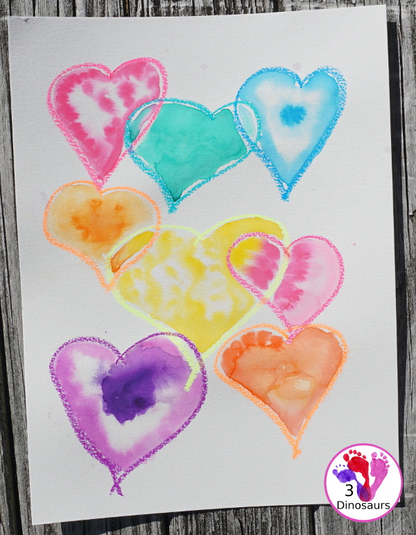 Watercolor Heart Process Art - a fun way to explore painting with watercolors - 3Dinosaurs.com