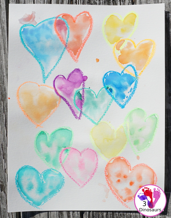 Watercolor Heart Process Art - a fun way to explore painting with watercolors - 3Dinosaurs.com
