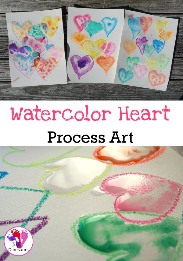 Watercolor Heart Process Art - a fun way to explore painting with watercolors - 3Dinosaurs.com