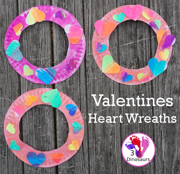 Valentines Heart Wreath - is a fun wreath you can make with color blending of oil pastels - 3Dinosaurs.com