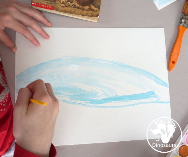 Giraffe & Lion Painting with Lions at Lunchtime - a fun watercolor and cookie cutter painting activity to make an African animal scene - 3Dinosaurs.com