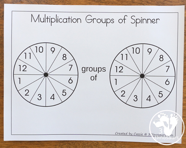 Free Groups of Multiplication - with hands-on math spinner, flashcards and recording sheets for working on multiplication - 3Dinosaurs.com  #3dinosaurs #thirdgrade #fourthgrade #multiplication #handsonmath #freeprintable