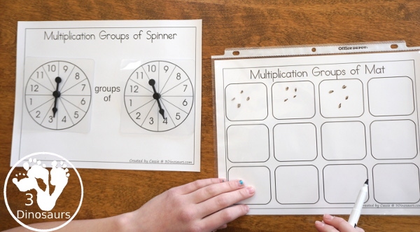 Free Groups of Multiplication - with hands-on math spinner, flashcards and recording sheets for working on multiplication - 3Dinosaurs.com  #3dinosaurs #thirdgrade #fourthgrade #multiplication #handsonmath #freeprintable