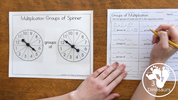 Free Groups of Multiplication - with hands-on math spinner, flashcards and recording sheets for working on multiplication - 3Dinosaurs.com  #3dinosaurs #thirdgrade #fourthgrade #multiplication #handsonmath #freeprintable