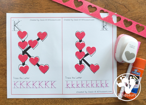 Free Heart ABC Letter Cards With Tracing - all 26 letters of the alphabet with hearts on the letters with tracing below - 3Dinosaurs.com #valentines #abcs #kindergarten #prek