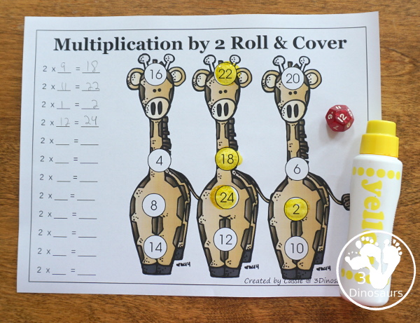 Free Multiplication Roll & Cover Printable - a fun zoo-themed math activity that kids can use to work on multiplication from 1 to 12- 3Dinosaurs.com