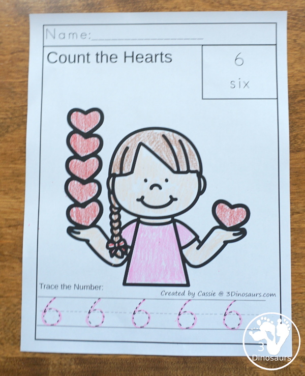Valentine Activities Pack for Prewriting, Shapes, ABCs, and Numbers - Number no-prep pages to work on numbers 0 to 10 - 3Dinosaurs.com