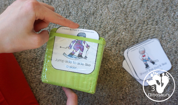 Free Winter Sports Gross Motor Dice - 6 movements and speed dice for kids to have fun with - 3Dinosaurs.com #wintersports #freeprintable