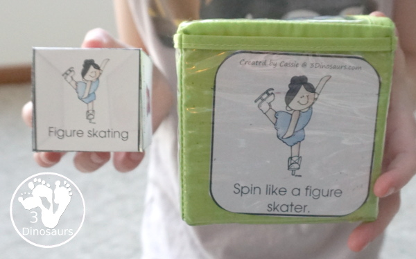 Free Winter Sports Gross Motor Dice - 6 movements and speed dice for kids to have fun with - 3Dinosaurs.com #wintersports #freeprintable