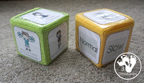 Free Football Theme Gross Motor Dice - 6 fun movements cards to use in a dice or a folding dice for the set with speed dice included - 3Dinosaurs.com