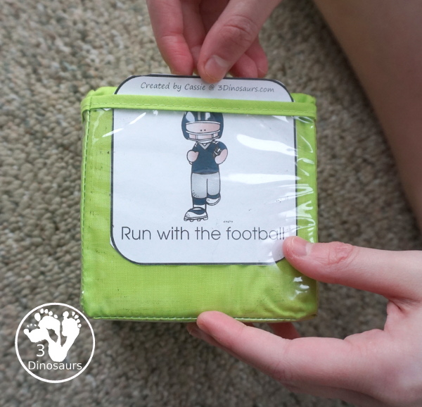 Free Football Theme Gross Motor Dice - 6 fun movements cards to use in a dice or a folding dice for the set with speed dice included - 3Dinosaurs.com