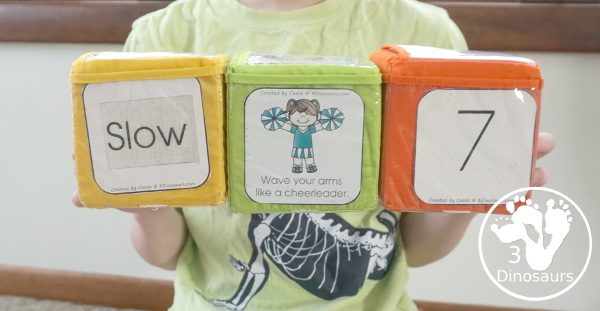 Free Football Theme Gross Motor Dice - 6 fun movements cards to use in a dice or a folding dice for the set with speed dice included - 3Dinosaurs.com