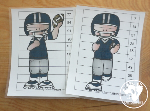 Free Football Skip Counting by 7 Puzzles - with 4 puzzles working on skip counting from 7 to 70 and 77 to 140  - 3Dinosaurs.com