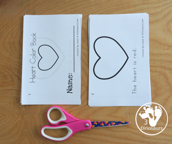 Free Heart Color Easy Reader Book & Clip Cards - 12 pages book with 11 colors and matching clip cards to work on color words  - 3Dinosaurs.com