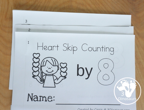 Free Heart Skip Counting by 8 Easy Reader Book - a fun easy reader book with repeat addition, visuals for the addition and numbers to color - 3Dinosaurs.com