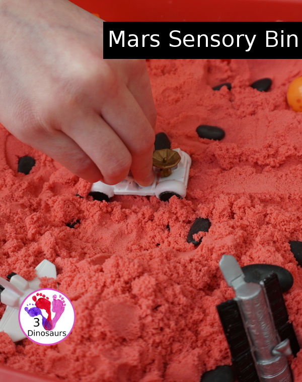Mars Themed Sensory Bin with kinetic sand - a fun way to explore the red planet Mars -  3Dinosaurs.com