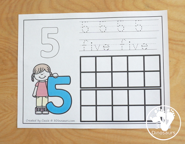 FREE Number Counting Ten Frame Mats - with numbers 1 to 20 for kids to work on learning numbers and counting with ten frame, tracing of number and playdough number - 3Dinosaurs.com