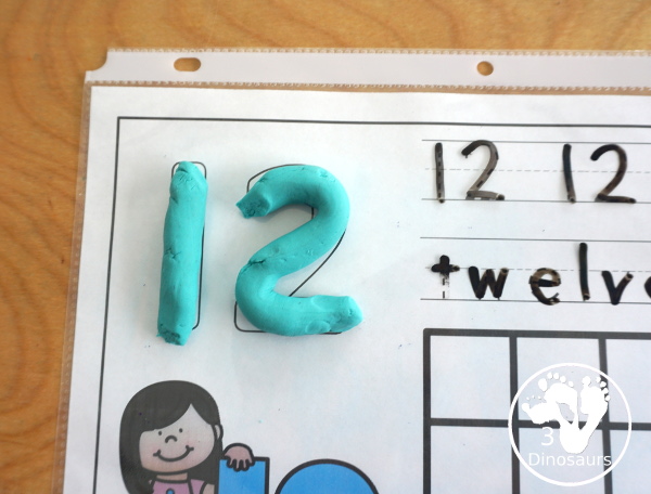 FREE Number Counting Ten Frame Mats - with numbers 1 to 20 for kids to work on learning numbers and counting with ten frame, tracing of number and playdough number - 3Dinosaurs.com