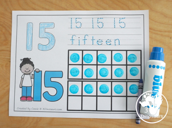 FREE Number Counting Ten Frame Mats - with numbers 1 to 20 for kids to work on learning numbers and counting with ten frame, tracing of number and playdough number - 3Dinosaurs.com