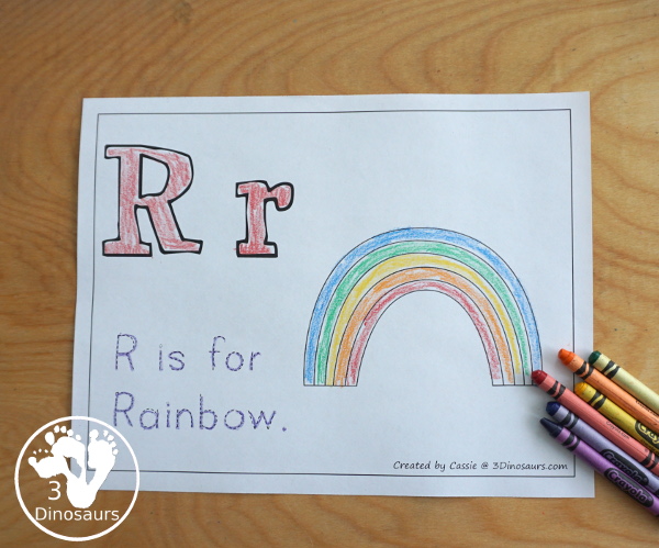 Free Romping & Roaring R Pack - R is for Rainbow theme with prewriting, writing, puzzles, dot marker letters, letter finds and more - 3Dinosaurs.com