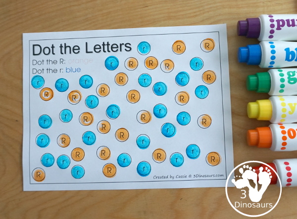 Romping & Roaring R Pack - R is for Rainbow theme with prewriting, writing, puzzles, dot marker letters, letter finds and more - 3Dinosaurs.com