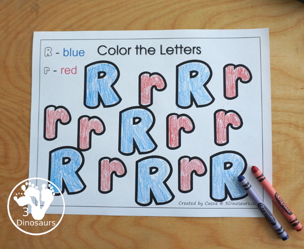 Free Romping & Roaring R Pack - R is for Rainbow theme with prewriting, writing, puzzles, dot marker letters, letter finds and more - 3Dinosaurs.com