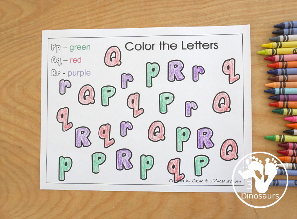 Free Romping & Roaring PQR Review Pack- with letter p, letter q, and letter r printables for reviewing the three letters with tracing, puzzles, coloring pages, finger puppets, game and more- 3Dinosaurs.com