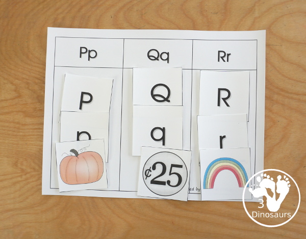Free Romping & Roaring PQR Review Pack- with letter p, letter q, and letter r printables for reviewing the three letters with tracing, puzzles, coloring pages, finger puppets, game and more- 3Dinosaurs.com