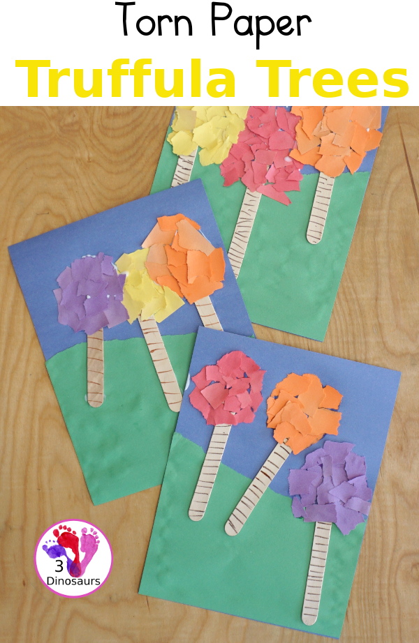 Torn Paper Truffula Trees - a fun fine motor craft to go with the book the Lorax - 3Dinosaurs.com