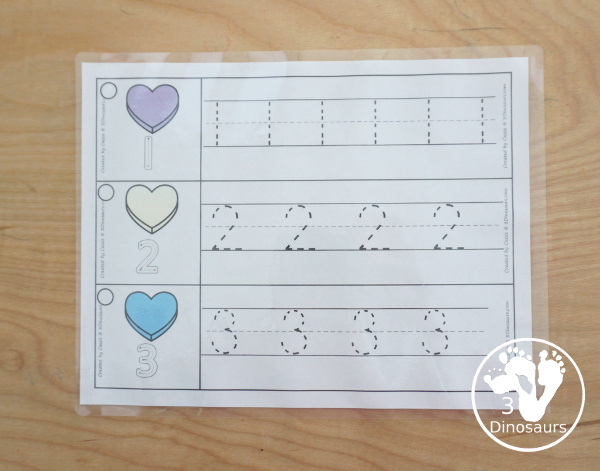 Free Heart Theme Number Tracing Strips - with numbers 1 to 20  with number the numerical number- 3Dinosaurs.com