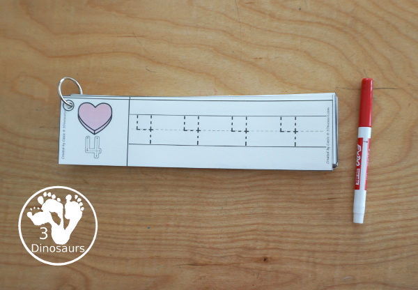 Free Heart Theme Number Tracing Strips - with numbers 1 to 20  with number the numerical number- 3Dinosaurs.com